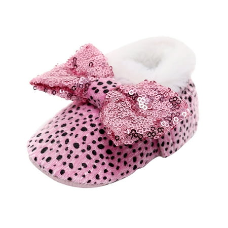 

nsendm Toddler Tan Boots Snow Baby Bowknot Leopard Tassels Boots Soft First Girls Cotton Shoes Baby Rain Snow Boots Shoes Pink 3 Months