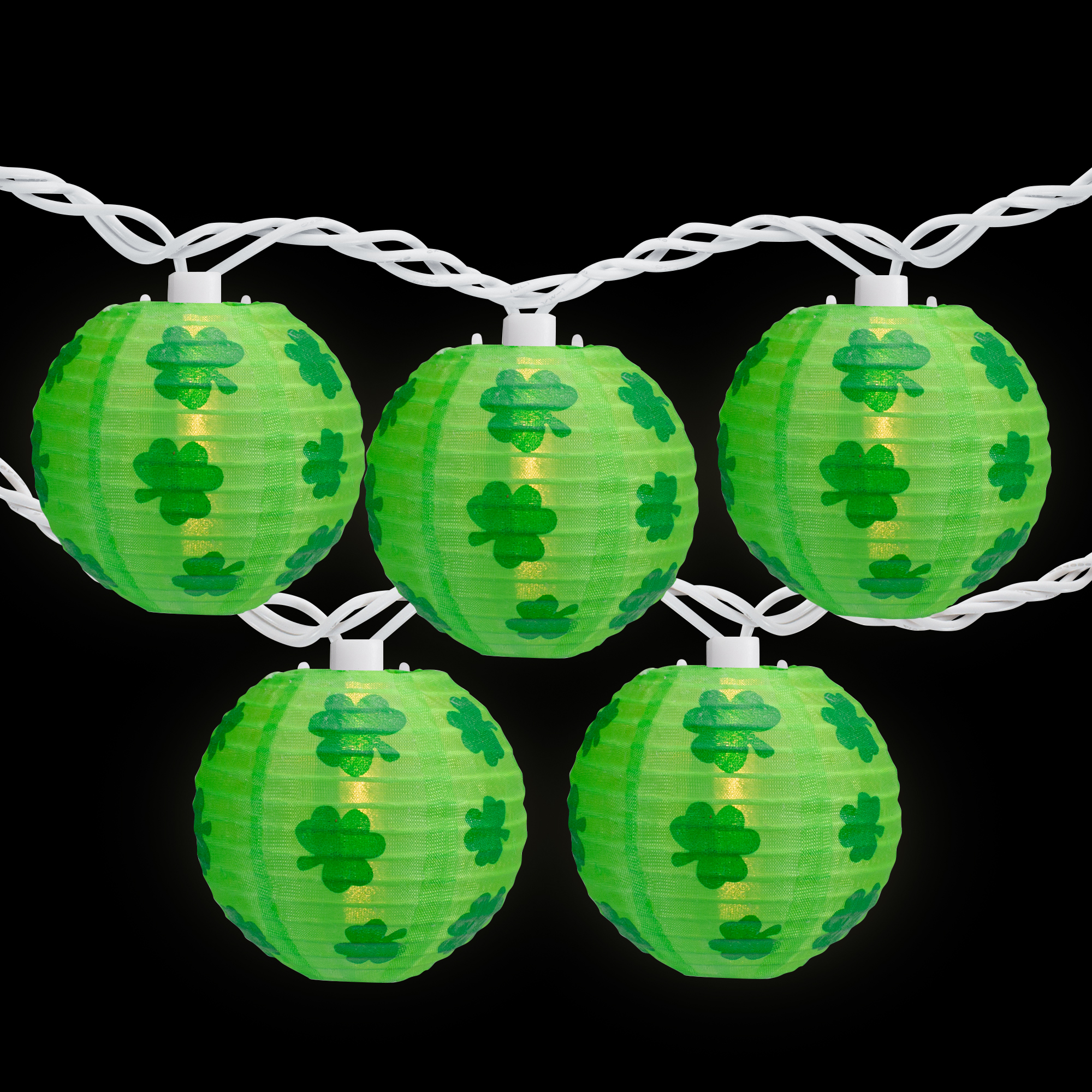 10-Count Green Shamrock St. Patrick's Day Paper Lantern Lights Clear Bulbs