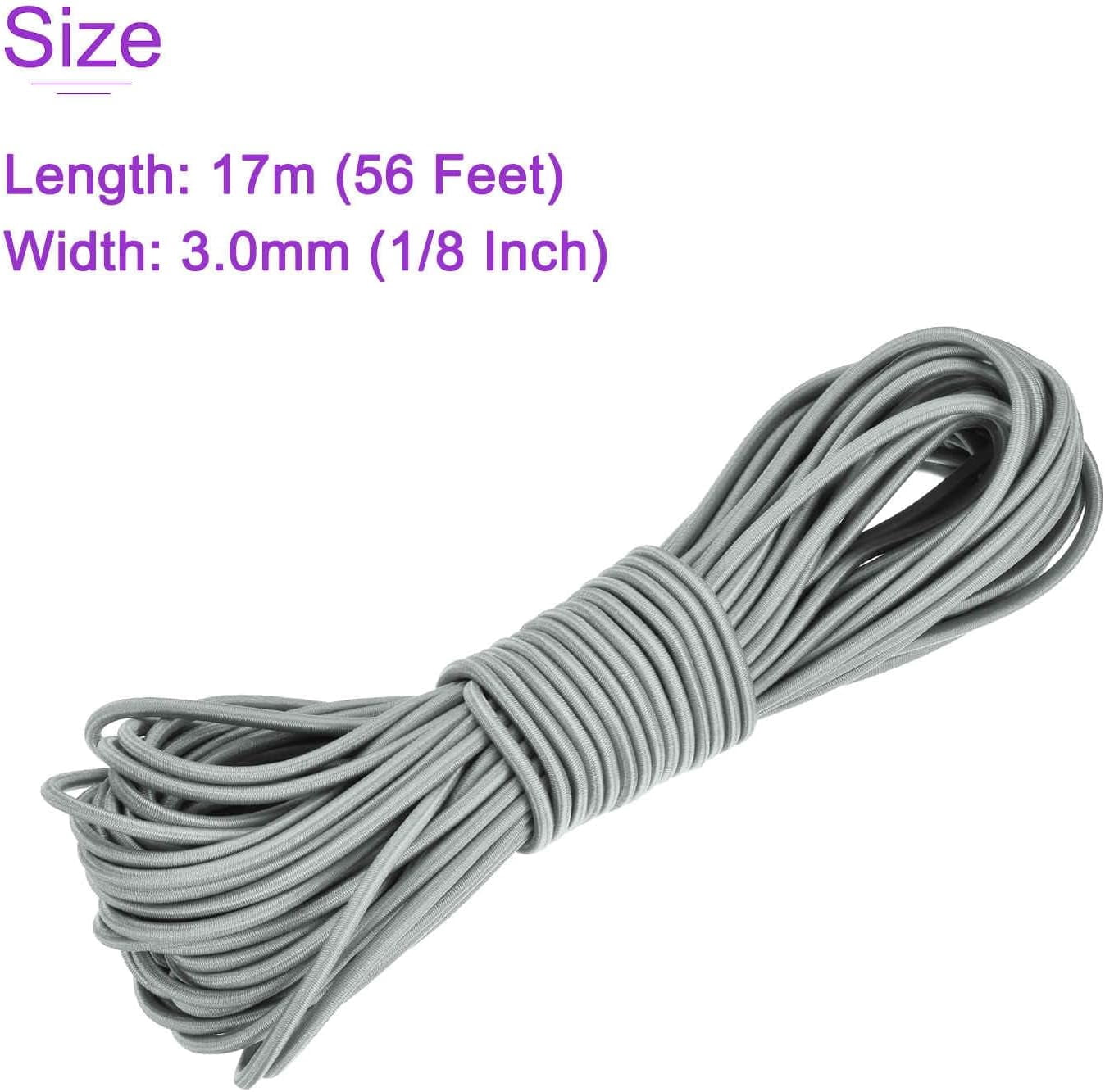 MKEUDQ-1/8 Inch Shock Cord, 56 Feet Grey Bungee Cord Tent Pole Shock Cord Round Elastic Kayak Rope Stretch String Marine Grade Heavy Polyester for DIY Projects Tie Downs