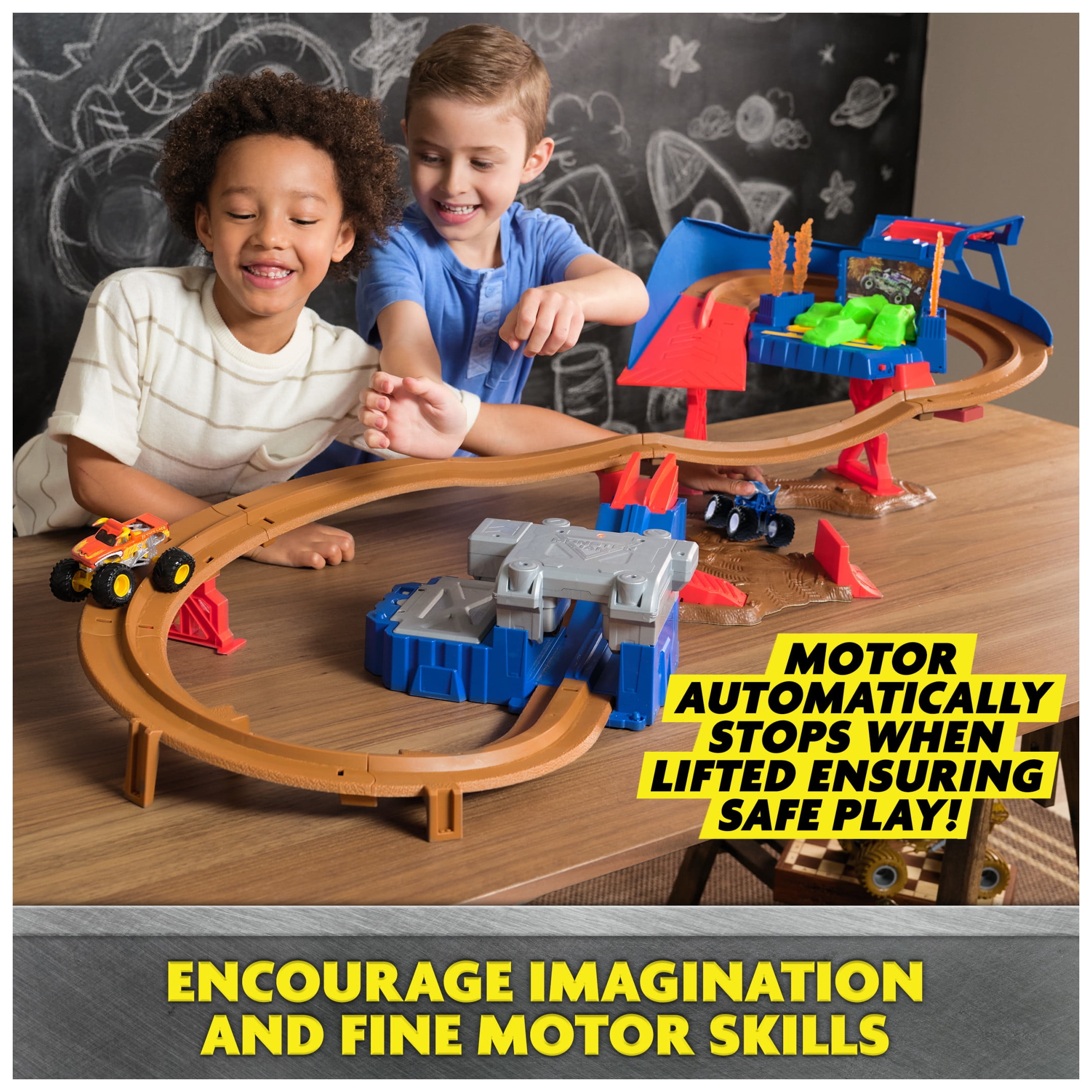 Monster Jam, Supercharge Speedway 46-inch Long Playset with 2 Monster Trucks, for Ages 3 and up