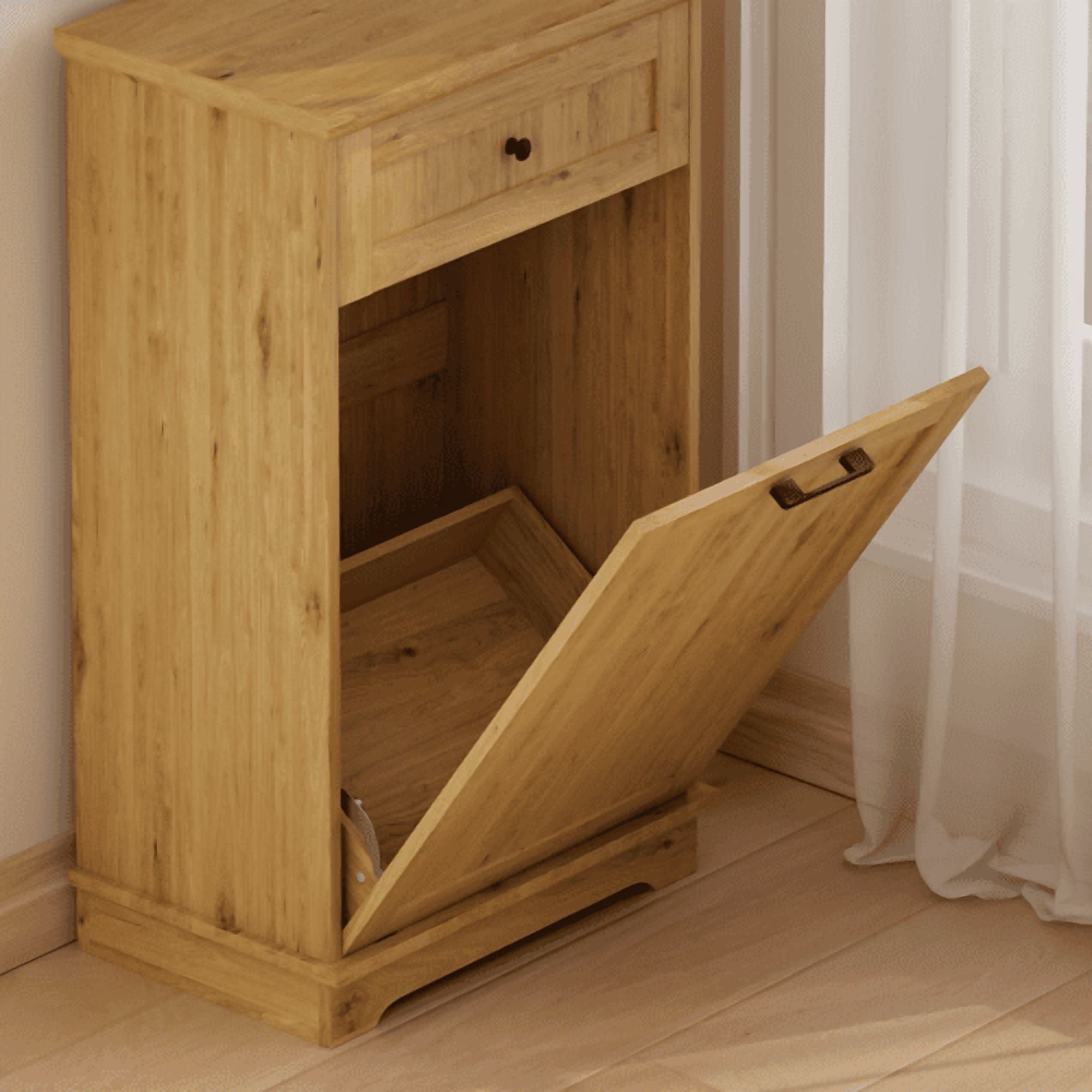 10 Gallon Tilt Out Trash Cabinet, Freestanding Wooden Garbage Recycling Bin with Hideaway Drawer, Pet Proof Trash Can Holder for Kitchen Living Room, Natural (Trash Can Not Included)