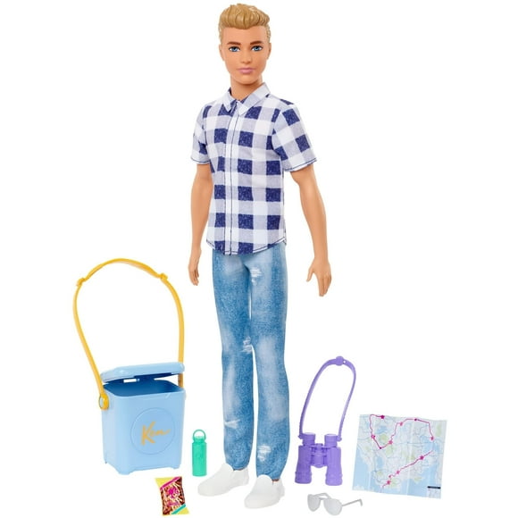 Muñeca Barbie It Takes Two Ken para acampar con camisa a cuadros jeans y zapatillas blancas Barbie