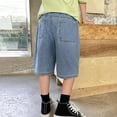 thumbnail image 6 of UACY Baggy Denim Jorts for Boys Y2K, Loose Fit Jean Shorts with Elastic Waist Retro Pull On for Casual Hip Hop Wear (Light Blue, 13-14 Years), 6 of 6