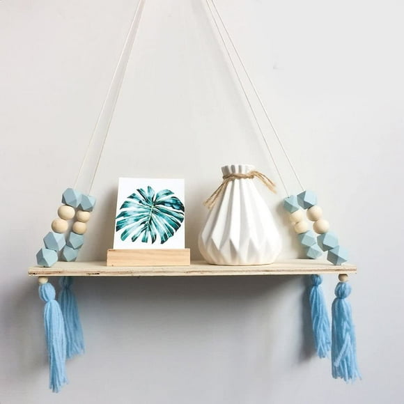 Wooden Storage Shelf, Elegant and Trendy Shelf, Book of, Plants, Rack, Wall Bracket Storage Shelf for Nursery / Home / Living Room / Bathroom, Wood, Blue, 38 * 14cm