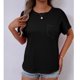 thumbnail image 5 of Mujeres de Verano Tops Nuevo Color Sólido Cuello en V Manga Corta con una Hendidura en el Doblado, Poliéster, 5 of 6