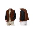 thumbnail image 2 of FOCUSNORM Men's Zip Up Patchwork Jacket Woolen Leather Long Sleeve Contrast Color Lapel Neck Casual Coat, 2 of 8