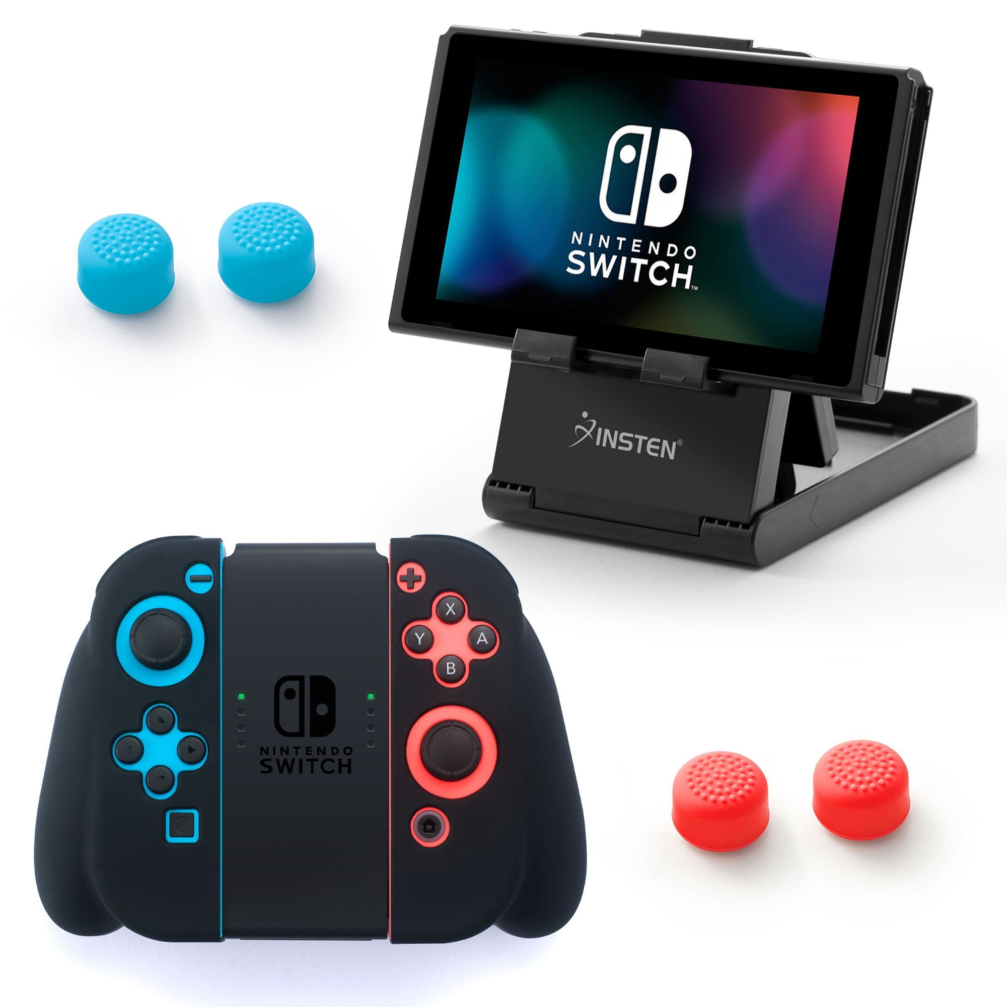 Nintendo Switch Case Bundle Kit, by Insten Black Joy Con Silicone Skin Case + Foldable Compact