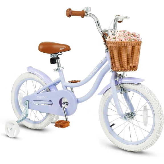 OLAKIDS Kids Bike, 16 Inch Toddlers Bike with Removable Training Wheels and Rattan Basket, Safety Bell, Adjustable Seat and Handlebar, Children's Bicycle for Girls Boys Age 3-8