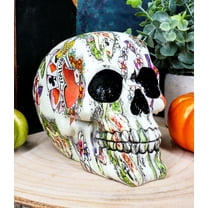 Ebros Gambler Playing Cards Poker Face Floral Tattoo Sugar Skull Statue 5.5"L