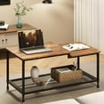 thumbnail image 3 of IdeaHouse Coffee Table Industrial Living Room Table 2-Tier Rustic Center Table with Mesh Shelf Rectangle Storage Cocktail Table Metal Frame, Easy to Assemble, Rustic Brown, 3 of 8