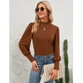 thumbnail image 4 of ZHENWEI Womens Mock Neck Puff Long Sleeve Tops Casual Loose Solid Basic T-Shirt Button Cuffs Pullovers Blouse, 4 of 8