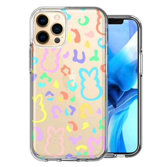 MUNDAZE for Apple iPhone 12 Pro Leopard Easter Bunny Candy Colorful Rainbow Double Layer Phone Case Cover
