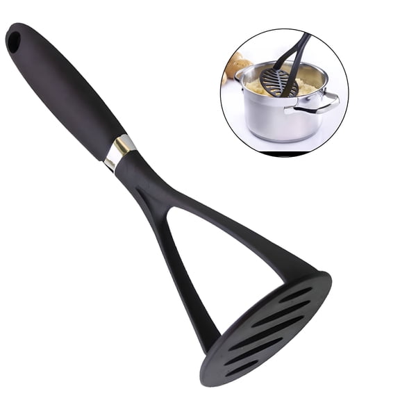 ACDANC Potato Masher Kitchen Tool,Heavy Duty Nonstick Bean Smasher,Food Masher with Thick Blade and Rubber Wrapped Comfortable Handle,Hand Wash,Black,3.14x9.8"