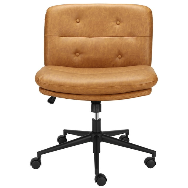 Silla de Escritorio sin Brazos Cruzados con Asiento Ancho + Altura Ajustable, Silla de Oficina Giratoria 360° con Ruedas para Máxima Comodidad