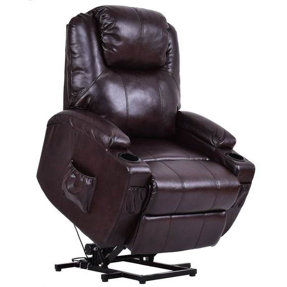 Costway Electric Power Lift Chair Recliner PU Leather Padded Seat w/ Remote & Cup Holder