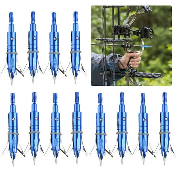 Cocobaby 12pack Archery Broadheads Hunting Archery Arrow Heads Points Tips 100 Grain Blue
