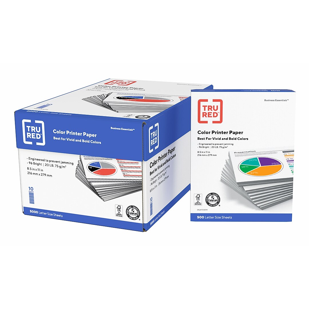 TRU RED 8 5 X 11 Color Printer Paper 20 Lbs 96 Brightness 500 Ream 