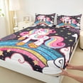 thumbnail image 3 of Feelyou Girls Cute Unicorn Full Size Sheets, Kawaii Rainbow Stars Bed Sheets, Cartoon Clouds Sheet Sets, Black Room Decor, 3 of 7