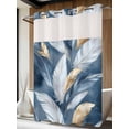 thumbnail image 4 of Modern Feather No Hook Shower Curtain Waterproof, Bathroom Curtains with Snap in Liners and See Through Top Window, Aesthetics Gold White Blue Minimalist Hotel Style Bathtub Curtains Shower 72"Wx84"L, 4 of 8