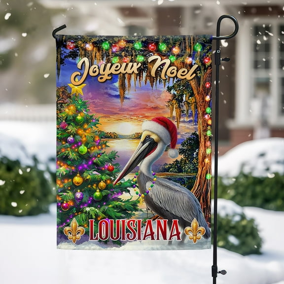FLAGWIX Christmas Louisiana Cajun Christmas Pelican Bird Joyeux Noel Flag MLN4248F Garden Flag 11.5" x 17.5" - Decorative Indoor Outdoor Flag