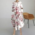 thumbnail image 2 of asdoklhq Summer Dresses for Women Short Sleeved Round-neck Fashion Print High Waist Mid-Calf Dress Blue 5X, 2 of 7