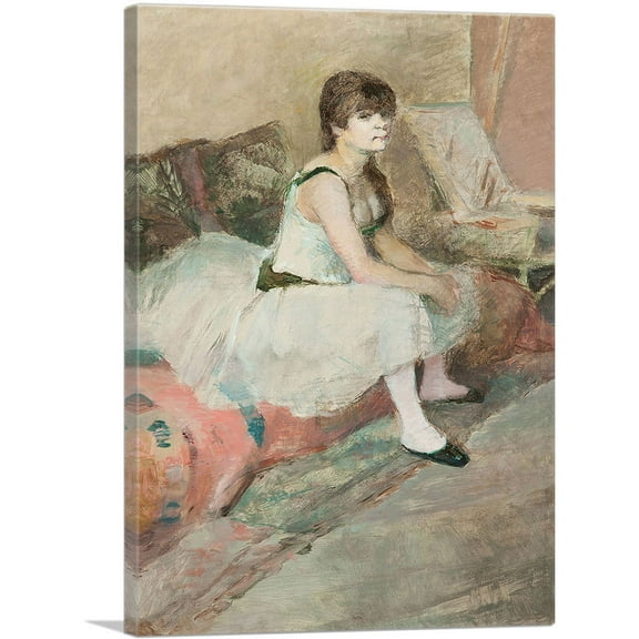 ARTCANVAS Dancer Seated on a Pink Couch 1884 Canvas Art Print by Henri De Toulouse-Lautrec - Size: 26" x 18" (0.75" Deep)