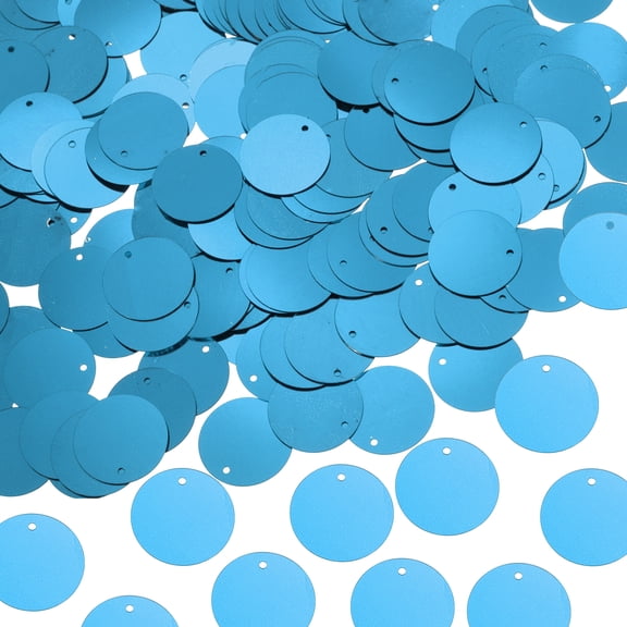 Uxcell 100 Pcs Flat Round Sequins 30mm/1.2 Inch Loose Paillettes Craft Sewing Sequins with Single Side Hole for DIY Embroidery Clothing Jewelry Making, Lake Blue