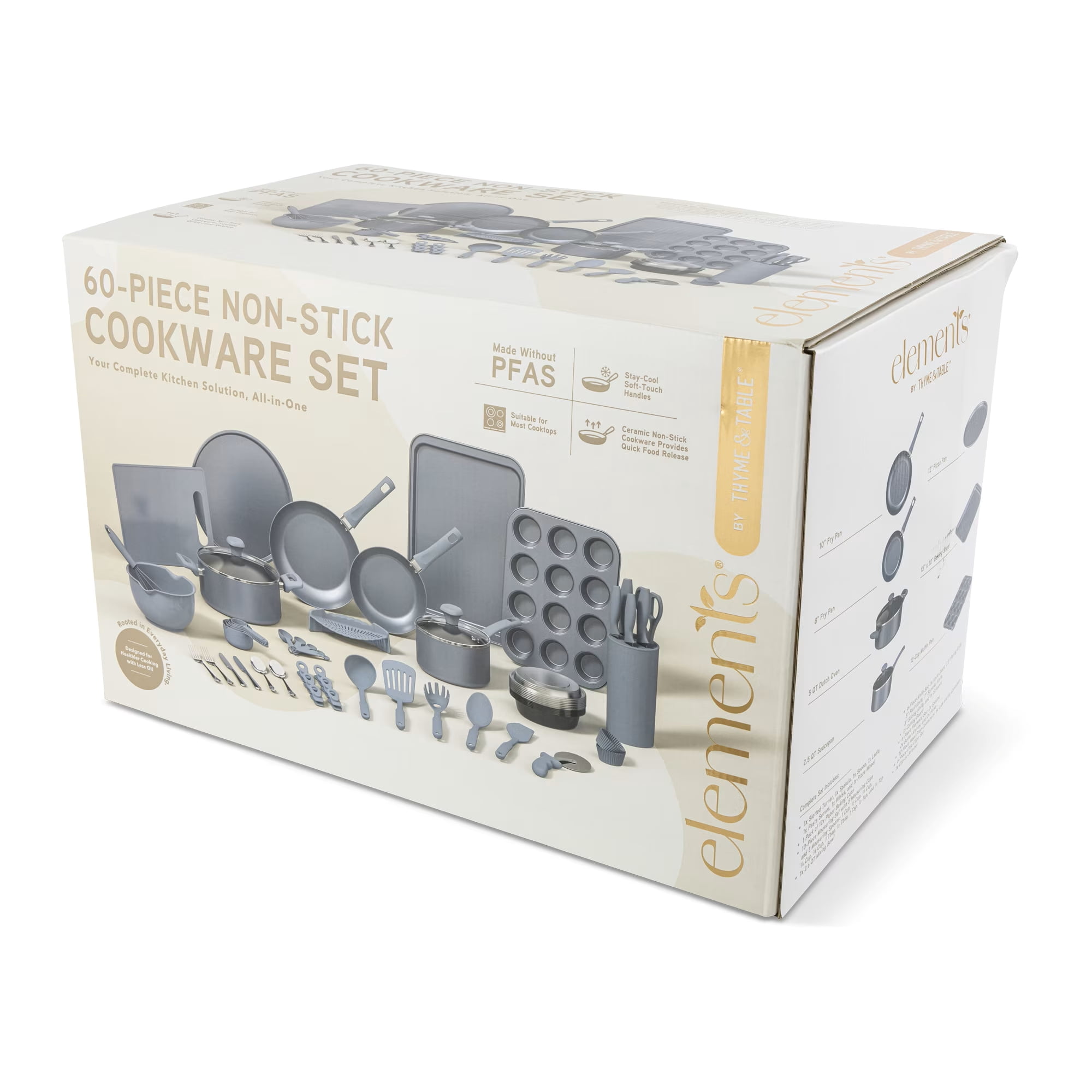 Elements by Thyme & Table 60-Piece Ceramic Non-Stick Cookware Set - Blue