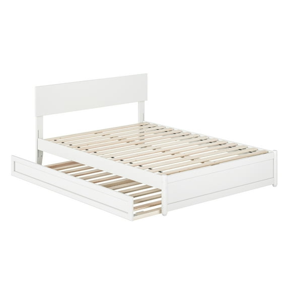 Wesley Full Wood Platform Bed with Panel Footboard and Twin Trundle in White