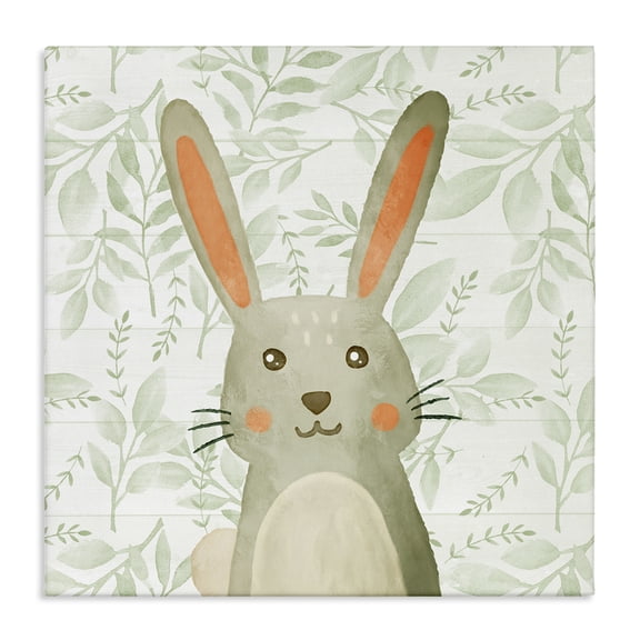 Stupell Industries Whimsical Bunny on Florals Animals Painting Wrapped Canvas Canvas Art Print Wall Art, 17 x 17