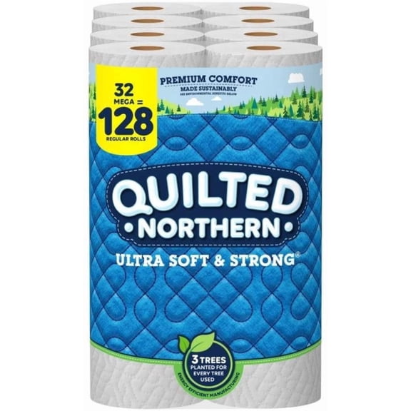 Ultra Soft & Strong® Toilet Paper, 32 Mega Rolls = 128 Regular Rolls, 2-ply Bath Tissue (Pack of 1)