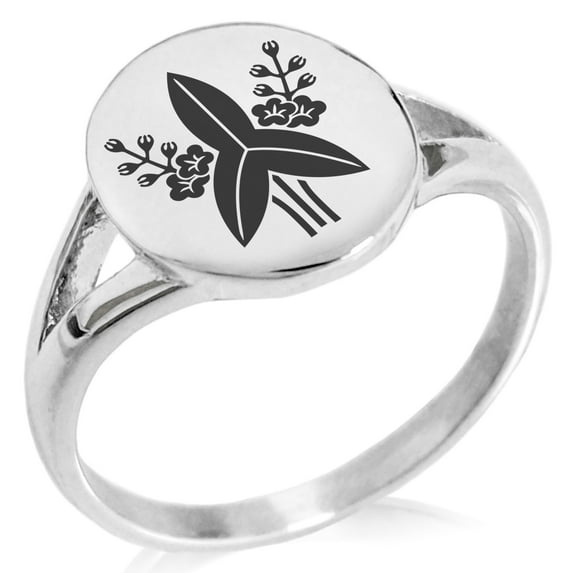 Stainless Steel Mizuno Samurai Crest Minimalist Oval Top Polished Statement Signet Ring