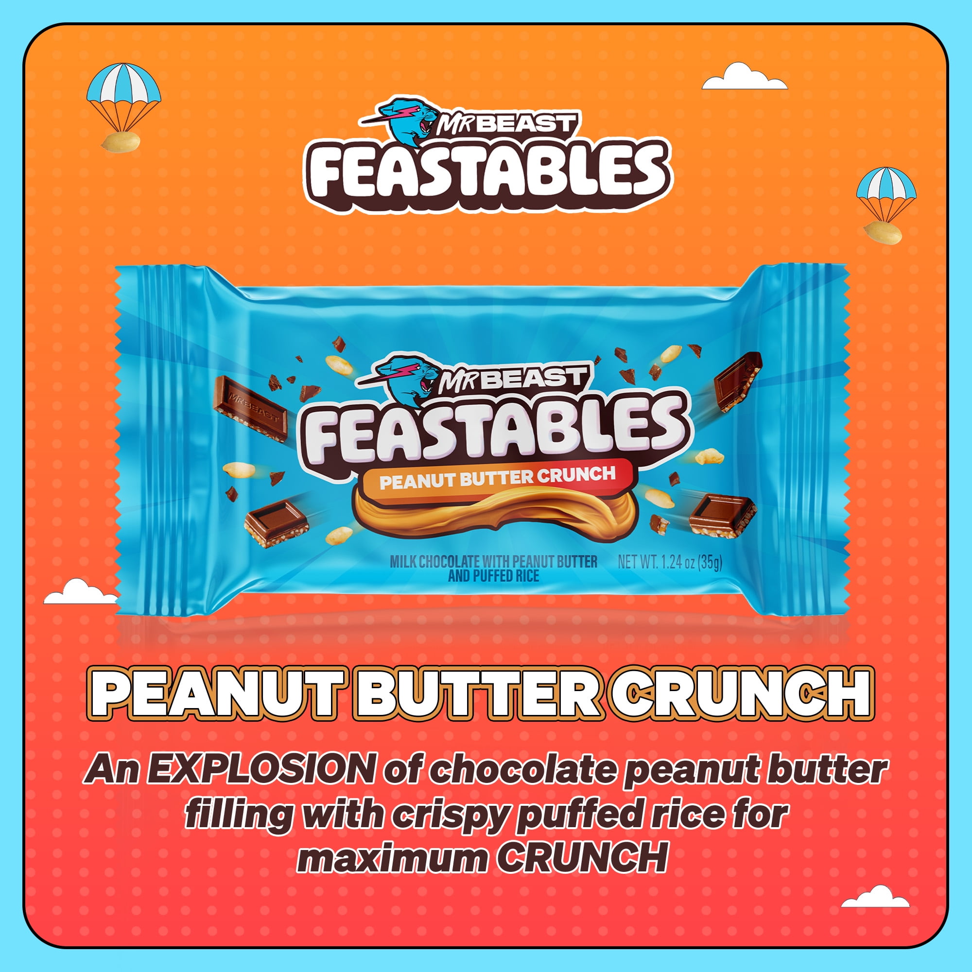 (2 pack) Feastables MrBeast Peanut Butter Chocolate Crunch Bar, 1.24 oz (35g), 1 Count