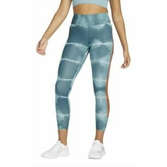 Nike Women's Mid Rise 7/8 One Luxe Leggings (Medium, Ash Green/Rush Orange/Clear)
