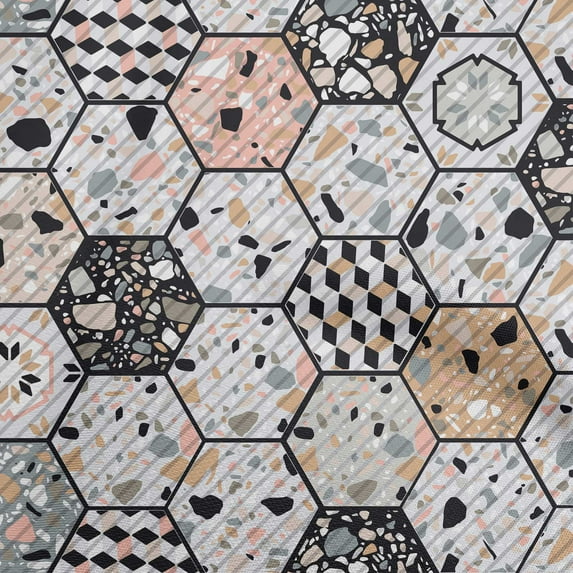 oneOone Cotton Poplin Twill Peach Fabric Geometrical Hexagon Stone Texture Fabric For Sewing Printed Craft Fabric By The Yard 56 Inch Wide
