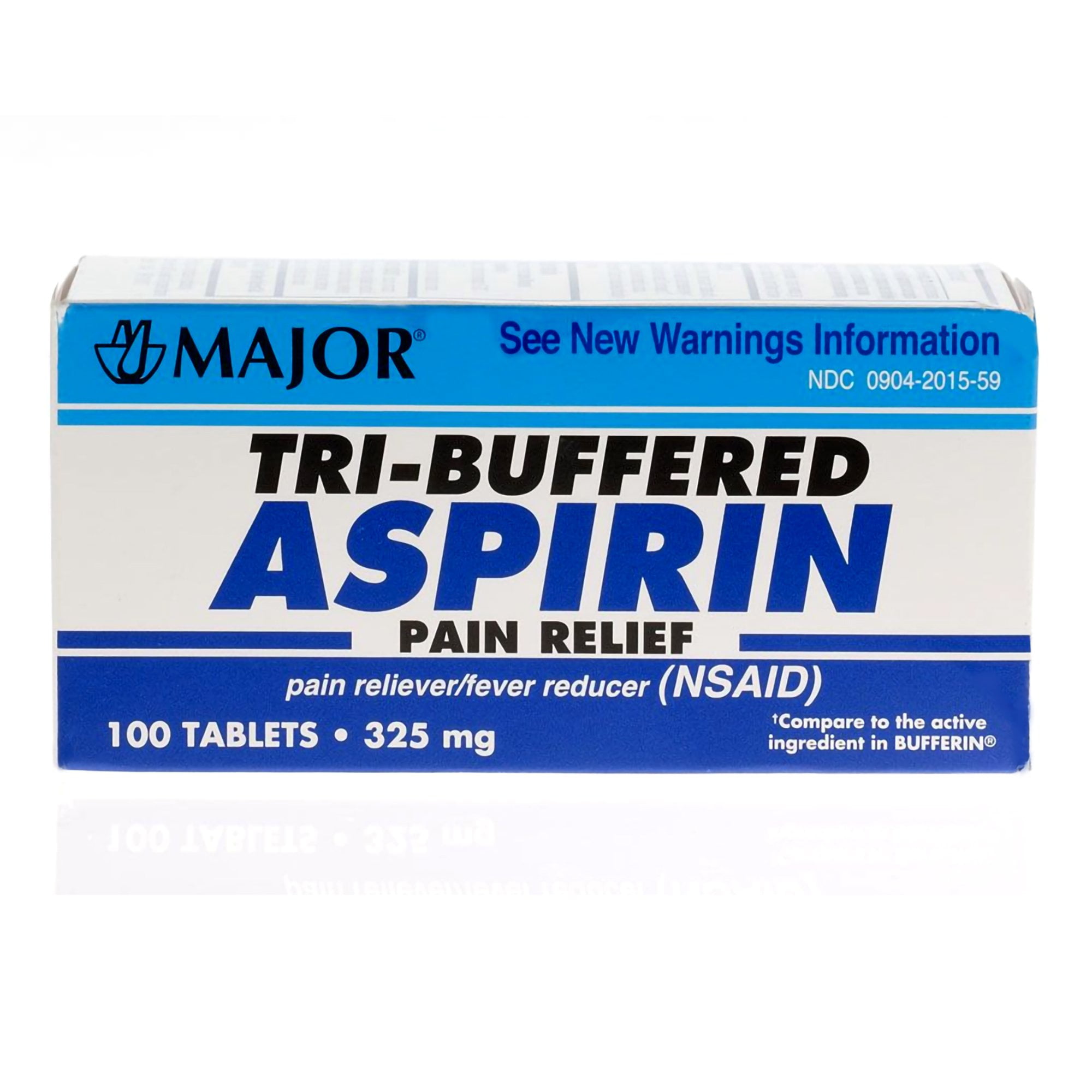 Major Tri-Buffered Aspirin Pain Reliever & Fever Reducer Tablets, White, 325 mg, 100 Count