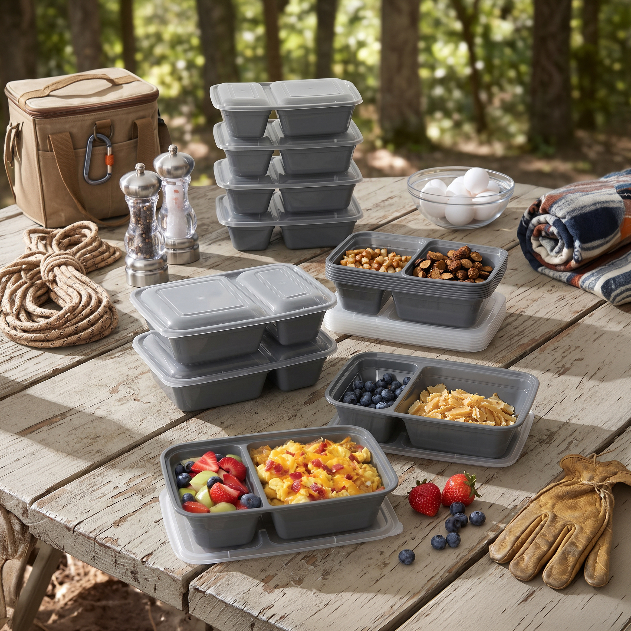 Mainstays 15-Pack 2-Compartment BPA-Free Meal Prep Food Storage Containers, Soothing Grey