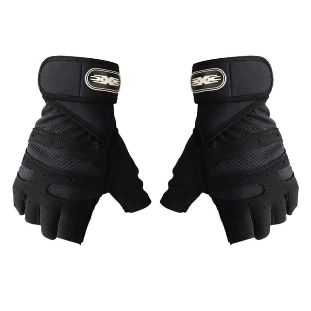 guantes de ciclismo baoblaze guantes de bicicleta al aire libre negro l par de medio dedo, vista frontal con palma acolchada, paneles de microfibra y nailon transpirable, muñequera alargada con cierre de velcro y orificios de ventilación, adecuados para ciclismo, gimnasio y entrenamiento.