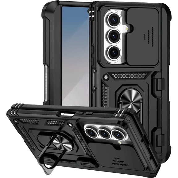 Case for Galaxy Z Fold 7,Military Grade Car Holder Protection [Built-in Kickstand] Metal Ring Dual-Layer Heavy Duty TPU PC Shockproof Phone Case for Samsung Galaxy Z Fold 7 5G,2025 (Black)