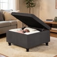 thumbnail image 2 of GZXS 30" Square Upholstered Storage Ottoman with Button-Tufted Lid & Spindle Wood Legs - 300 lbs Capacity, Linen Fabric, Dark Gray, 2 of 9