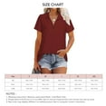 thumbnail image 4 of Blusa de verano de manga corta con cremallera de un cuarto para mujer, camisa holgada de color rojo vino con cuello vuelto, talla L, 4 of 4