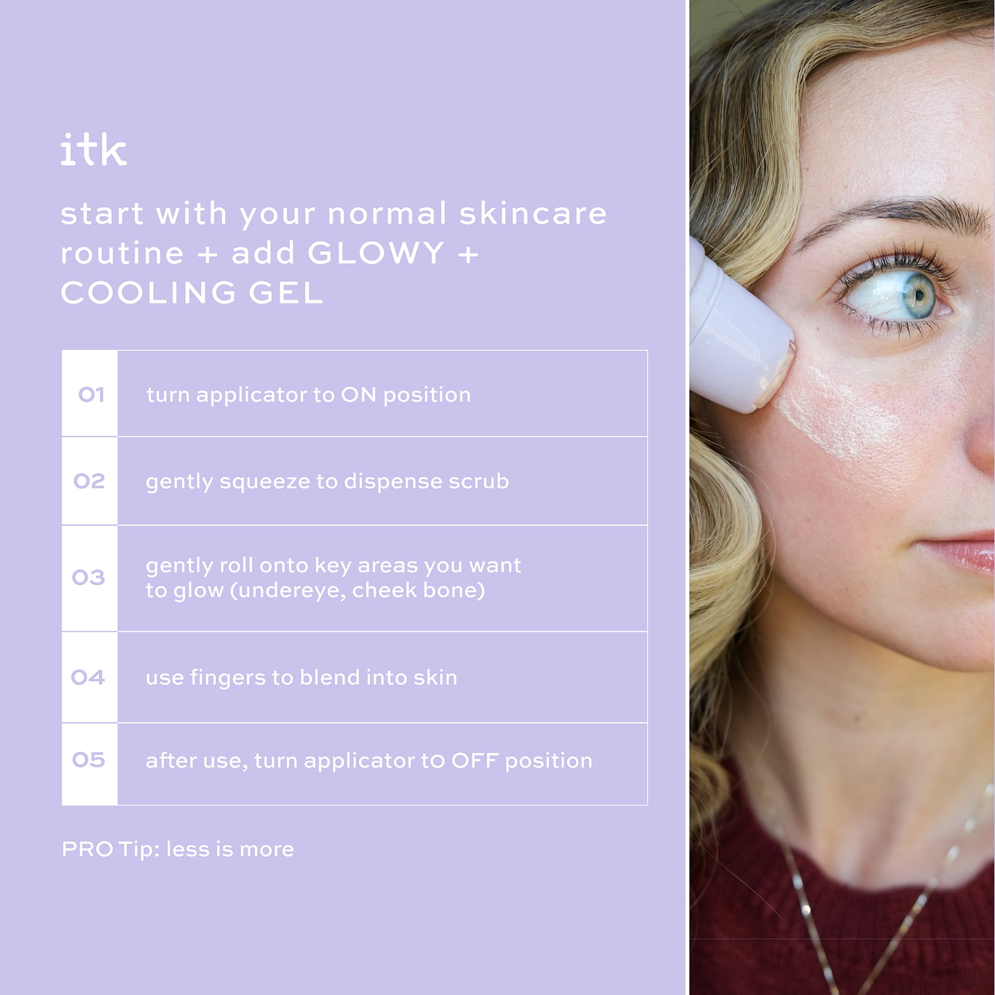 ITK Skincare Cooling Gel Serum Roller, Hydrating Skincare, Niacinamide + Caffeine, 1fl oz