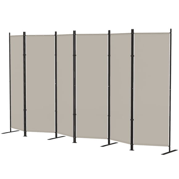 6 Panel Room Divider, 129.9" Folding Privacy Screen, Beige Polyester & Metal Partition Wall, Portable Freestanding Separator for Living Room, Bedroom, or Home Office Space