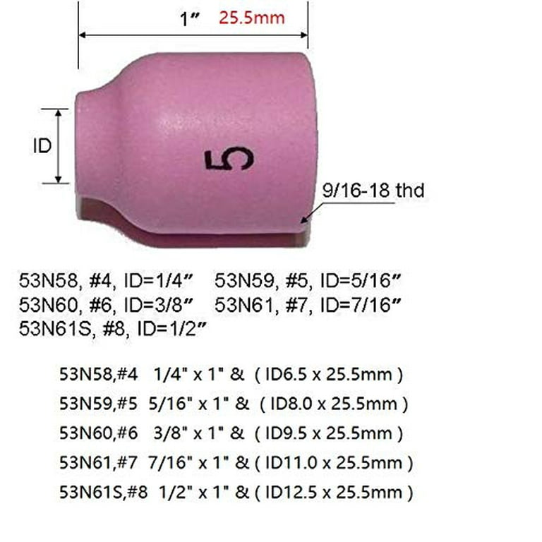 RIVERWELD TIG Gas Lens Alumina Nozzle Ceramic Cup Fit PTA DB SR WP 9 20 24  25 TIG Welding Torch (#4L #5L #6L #7L #8L 10pcs)