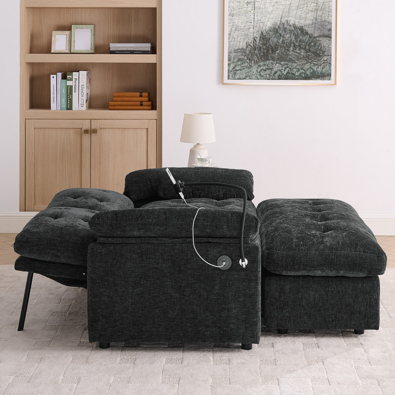 Double Sofa Recliner with Storage Ottoman, Manual Adjustable Reclining Loveseat with USB Charging Port, Phone Stand, and Soft Padded Armrests for Living Room, Apartment, and Home Theater