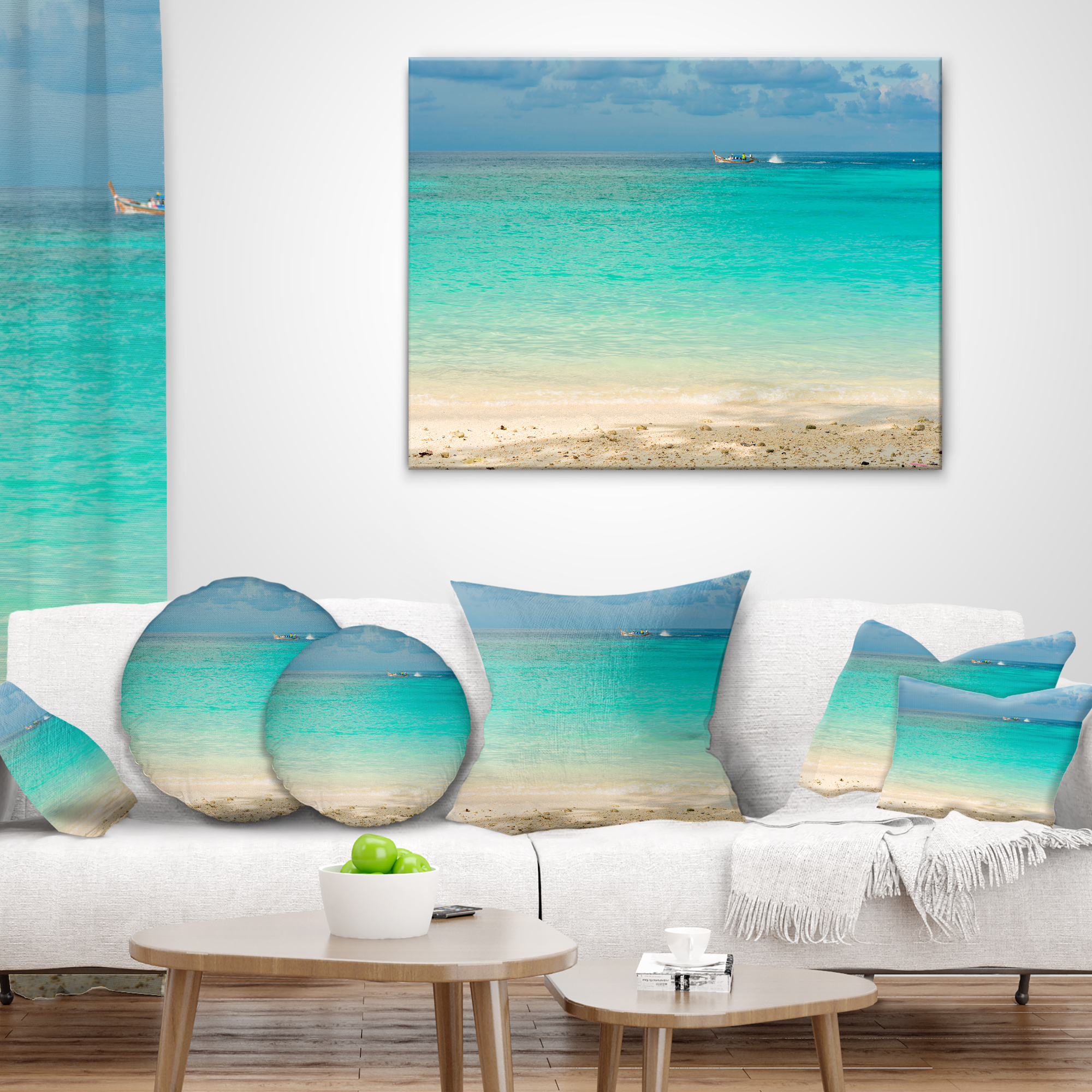Designart Tropical Andaman Sea with Blue Sky - Modern Seascape Throw Pillow - 18x18