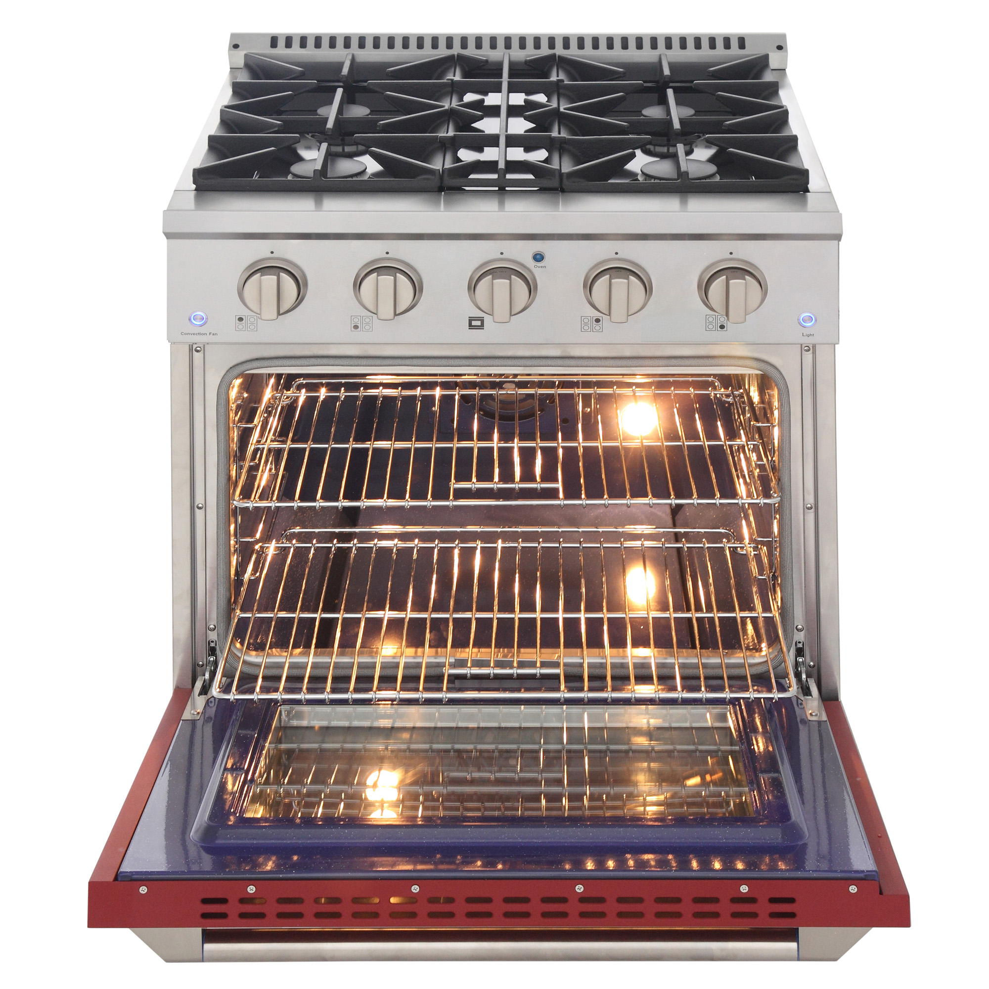 30 in. 4.2 cu. ft. Dual Fuel Range Natural Gas Convection Oven in Red.