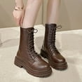 thumbnail image 2 of UngA Womens Combat Boots Style Mid-Calf Boots Lace Up Side Zipper Womans Boots Brown,Size 7, 2 of 7