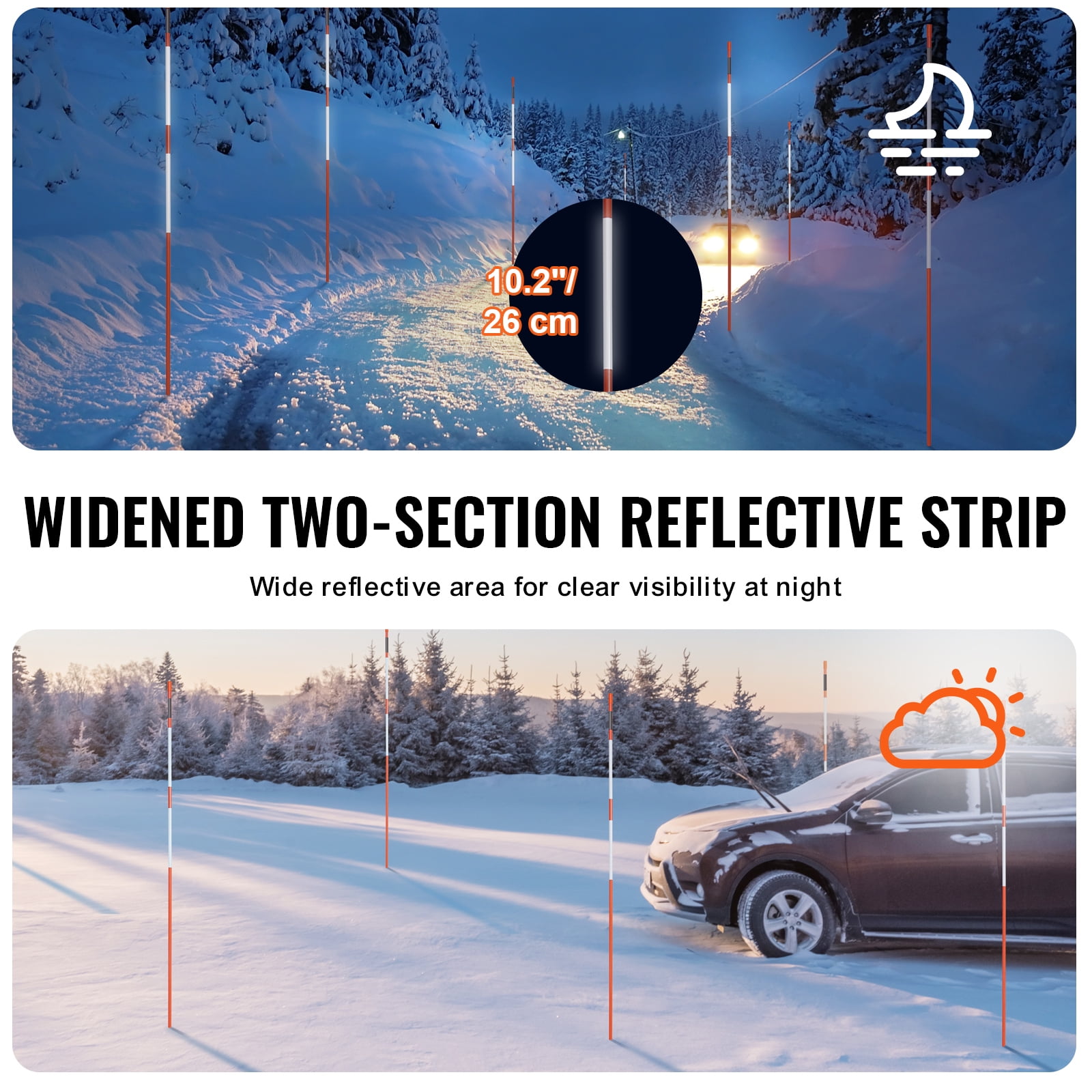 KFFKFF 50 Packs of 48inch Reflective Driveway Markers,  Snow Stakes for Driveway, 0.32" Fiberglass Poles, Orange