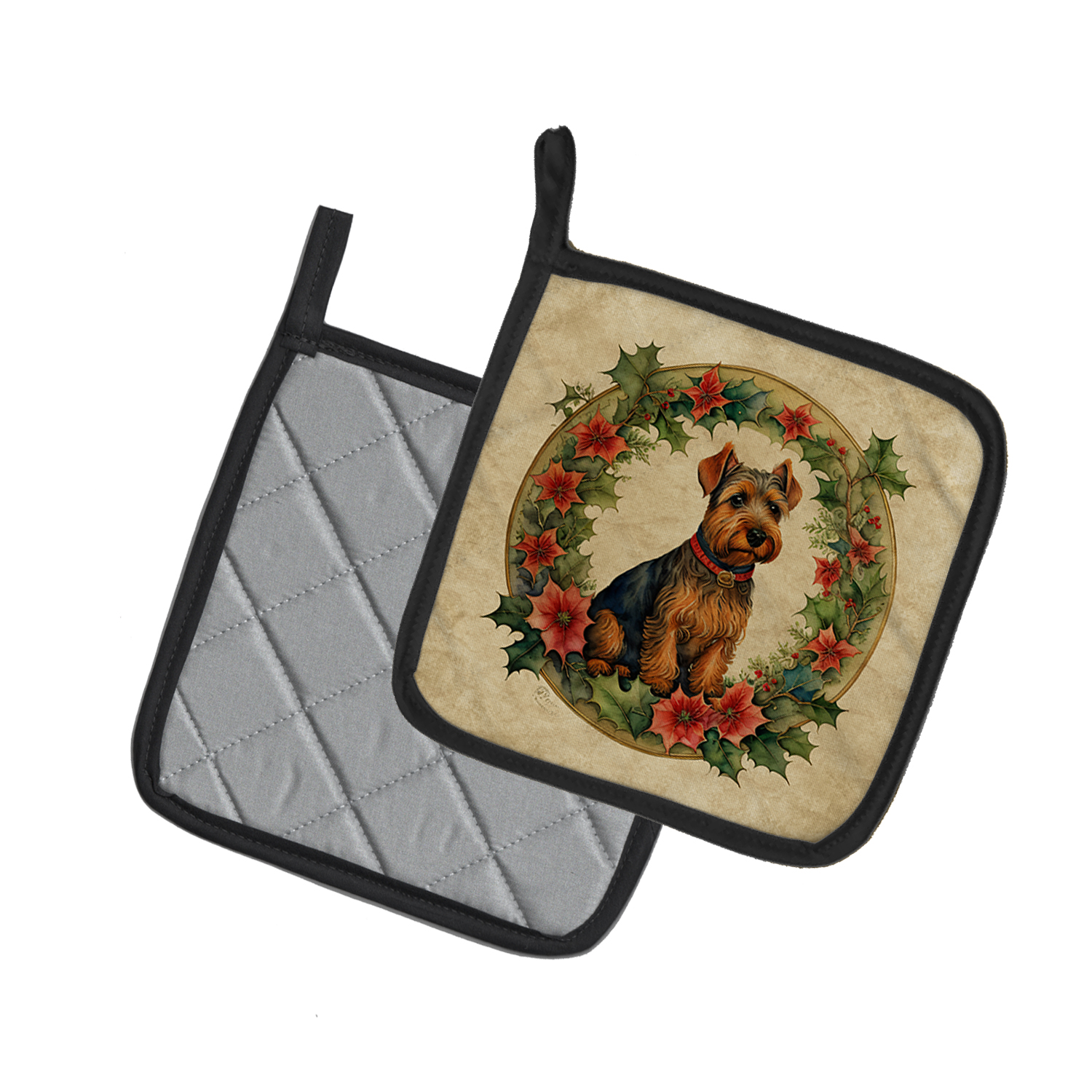 Carolines Treasures DAC2444PTHD 7.5 x 7.5 in. Unisex Welsh Terrier Christmas Flowers Pair of Pot Holders